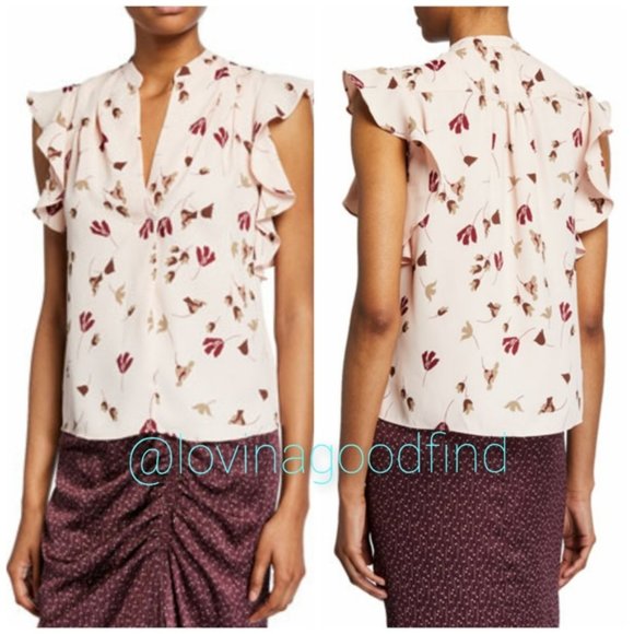 JOIE Ashtina Floral Crepe Cap Sleeve Pink Top NWT sz L - Picture 14 of 14